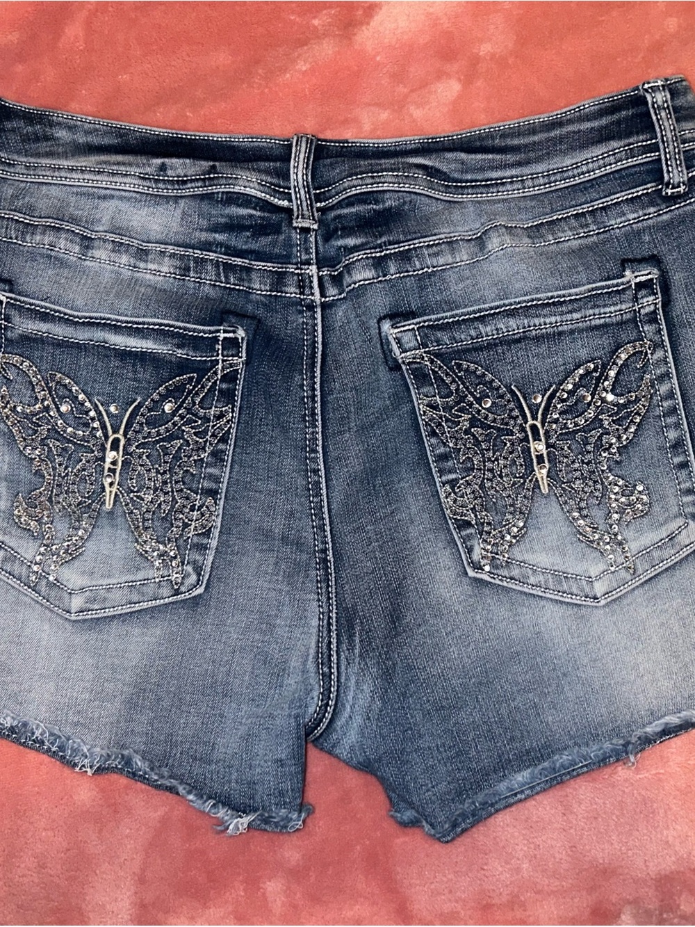 Women's Embellished Butterfly Denim Shorts - Faded Blue